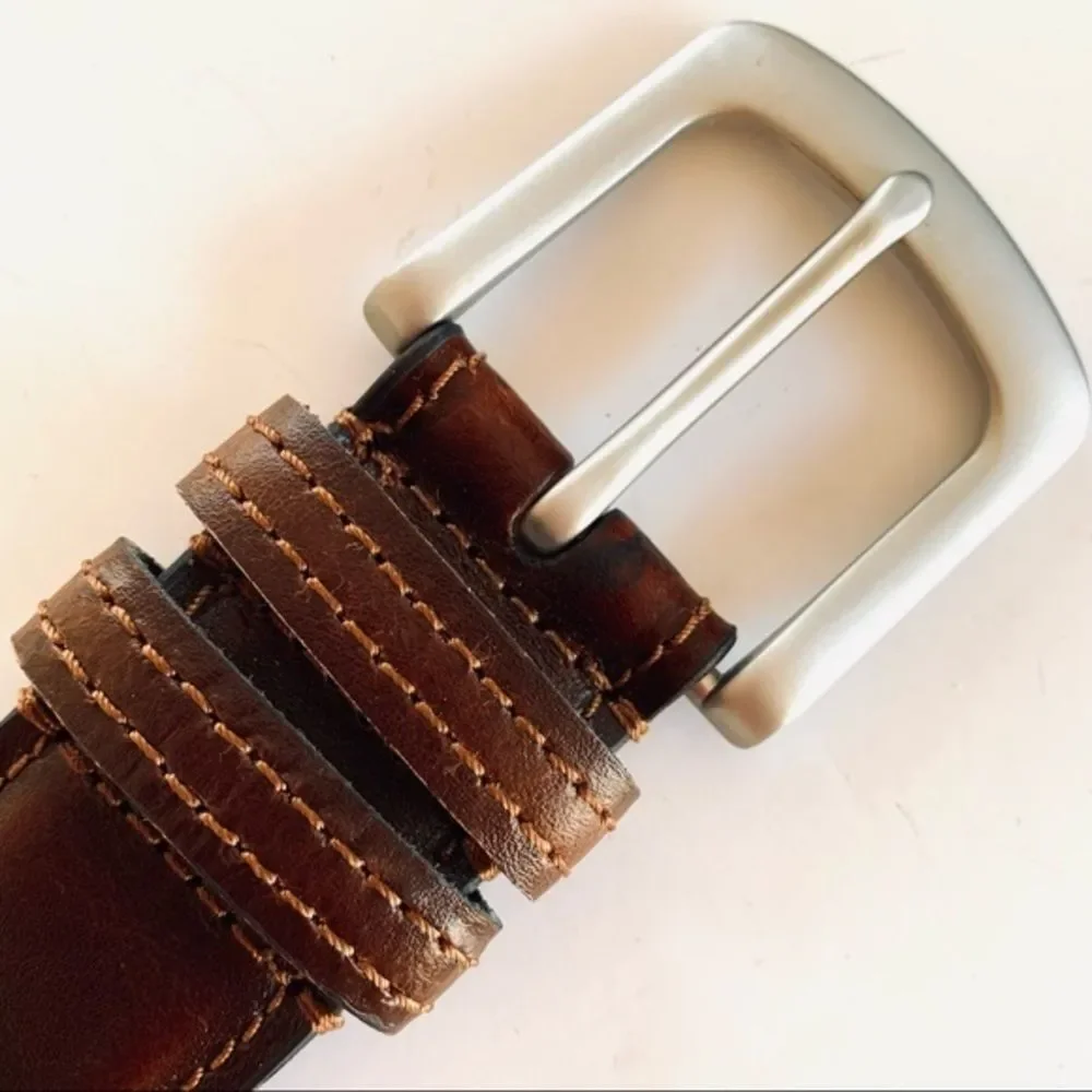 Brown‎ Leather Belt With Silver Buckle 30